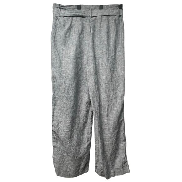 M & S Collection 100% Flax Linen US Size 12 Gray Wide Leg Belted Trouser Pants - Picture 2 of 6